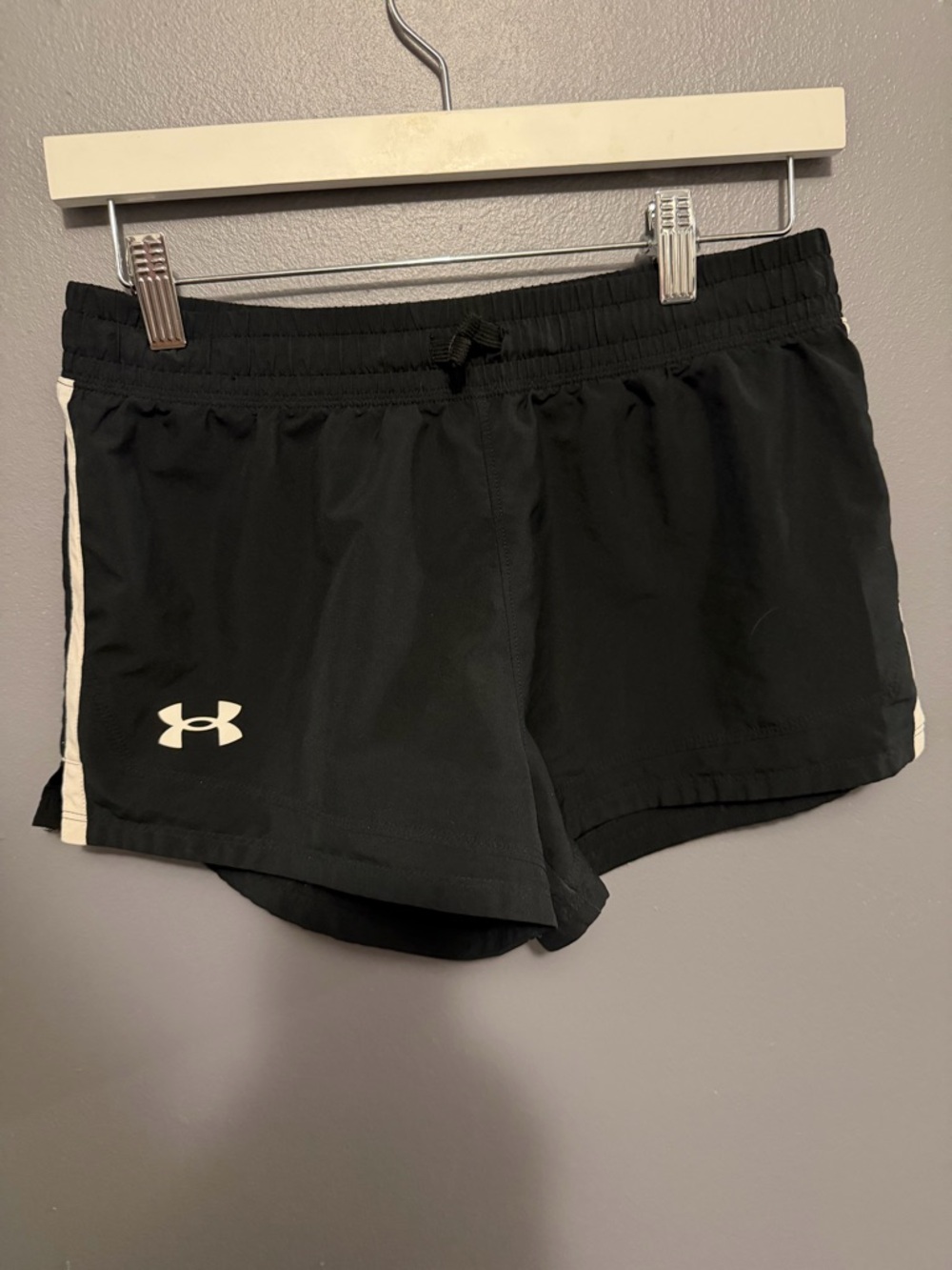 Under Armour Black Athletic Shorts with White Side Trim
